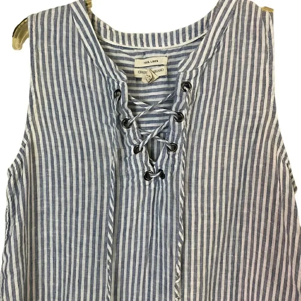 Christian Siriano Linen Striped Sleeveless Tunic Blouse Size Medium